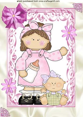 Mum & Baby, in Pink Frame, A4 Topper