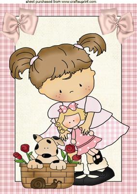 Little Girl with Puppy in the Basket A4 Topper
