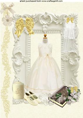 First Communium Pretty Dress in Ornate Frame, A4 Topper