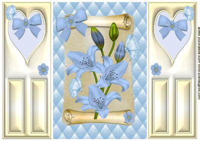Pale Blue Lillies on a Scroll, Gatefold
