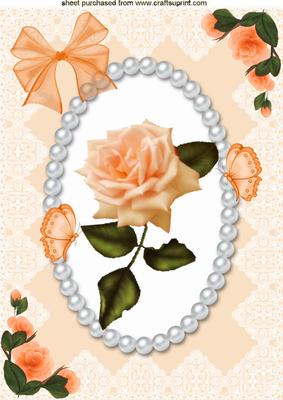 Peach Rose with Butterflies in a Pearl & Lace, A4 Topper