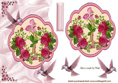 Roses in Bloom with Humming Birds on Wavy Edge