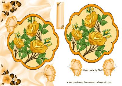Peach Roses & Butterflies, on a Wavy Edge