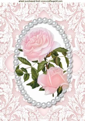 Pretty Pale Pink Rose in a Lace and Pearl Frame, A4 Topper