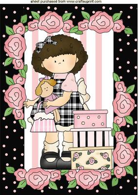 Cute Litle Girl with Ragdoll in Floral Frame,a4 Topper