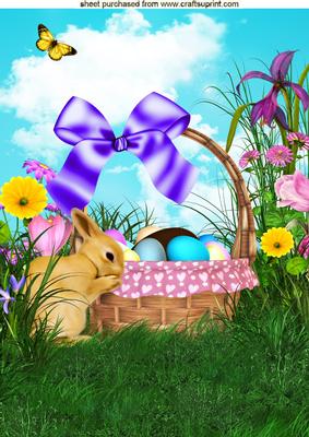 Pretty Easter Bunny with Basket of Eggs , A4 Topper