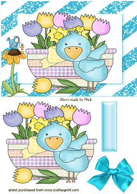 Little Blue Bird with Flowers