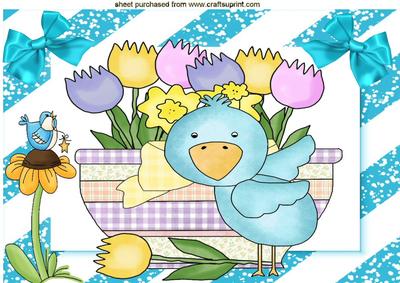 Little Blue Bird with Flowers, A4 Topper
