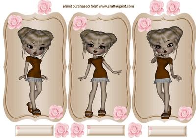 Little Ladies in Brown Dress, with Pink Roses, Toppers