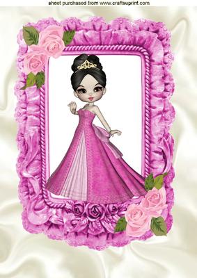 Little Princess with Pink Roses in Frill Frame, A4 Topper
