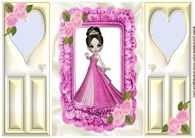 Little Princess with Pink Roses in Frilly Frame, Gatefold