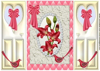 Red Lily in Pearl Frame with Little Bird, Gatefold