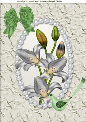 White Lily in Pearl Frame with Little Bird, A4 Topper
