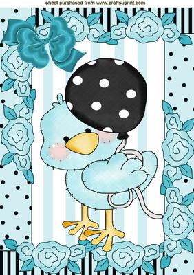 Blue Tweety Bird with Balloon, A4 Topper