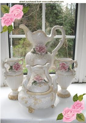 Pretty Floral Rose China Teaset, A4 Topper