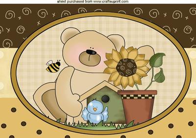 Teddy with Sunflower & Blue Bird, A4 Topper