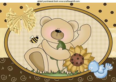 Teddy with Little Blue Bird, A4 Topper