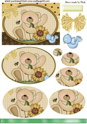 Teddy with Little Bluebird, Oval Toppers