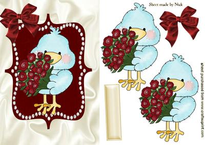 Little Blue Bird with Red Roses
