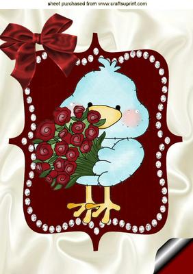 Little Blue Bird with Red Roses, A4 Topper