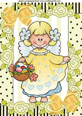 Little Flower Girl in Floral Frame, A4 Topper