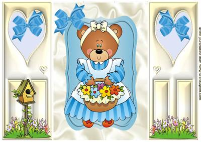 Teddy with Basket of Flowers, Gatefold
