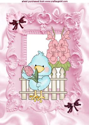 Little Tweety Bird with Pink Flowers in Pink Ornate Frame