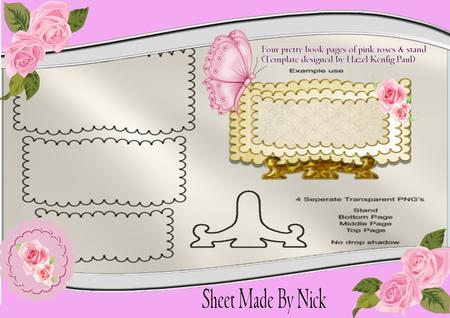 Pink Roses Book Pages with Scalloped Edge