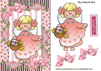 Little Floral Girl in Pink Flower Frame