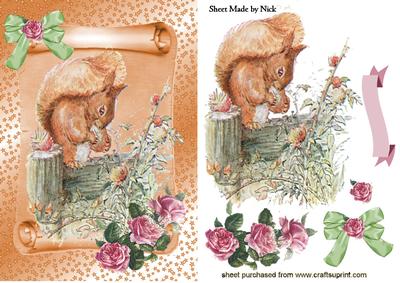 Cute Squirrel on a Scroll in Autumn Colours with Roses