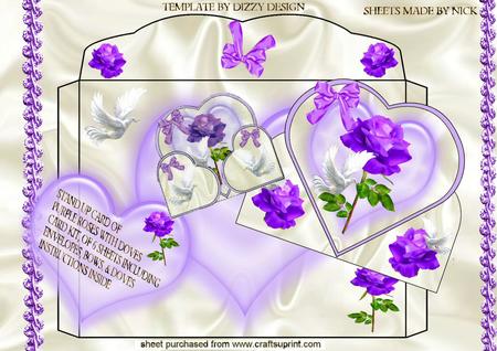 Stand Up Card, of Purple Roses with Doves Kit