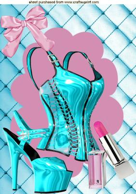 Gorgeous Turquiose Basque & Shoe with Makeup, A4 Topper