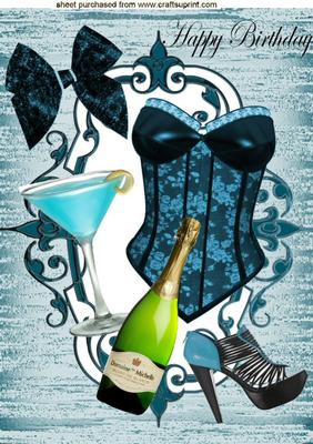 Midnight Blue Basque, with Blue Champagne, A4 Topper