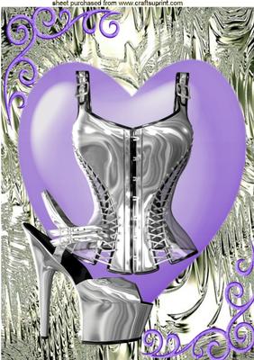 Gorgeous Silver Basque & Shoe on Purple Heart A4 Topper