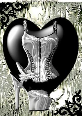 Silver Basque & Shoe on a Black Heart, A4 Topper