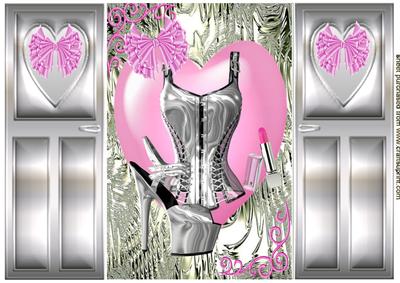 Silver Basque & Shoe, on Pink Heart, Gatefold