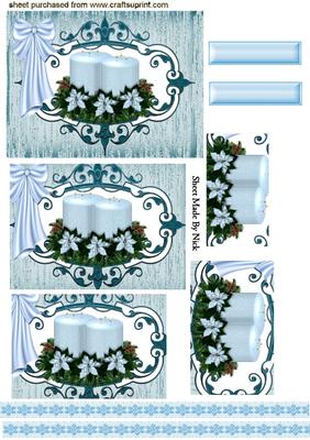 Ice Blue Candles, & White Poinsettias, Pyramids