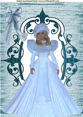 Pretty Lady All in White on Ice Blue , A4