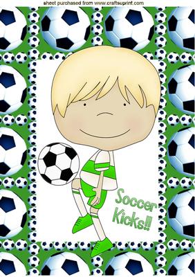 Little Boy Playing Football in Green, A4