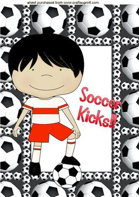 Little Boy Playing Football in Red, A4