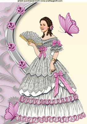 Victorian Lady in Pink Ballgown with Roses, A4