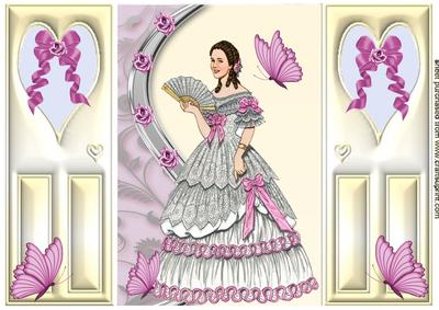Victorian Lady in Beautiful Pink Ballgown, Gatefold