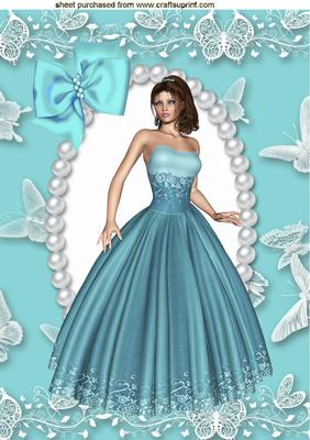 Pretty Lady in Turquiose Gown in Pearl Frame, A4