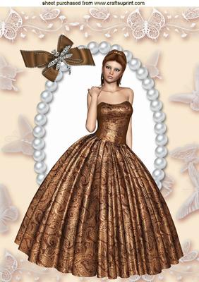 Pretty Lady in Brown Gown with Pearl Frame, A4