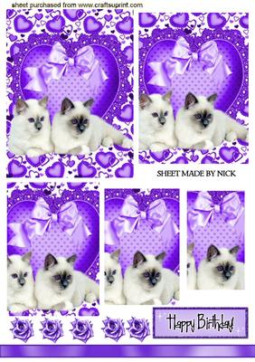 Sweet Kitty Cats on Lace Heart with Bows, Pyramids