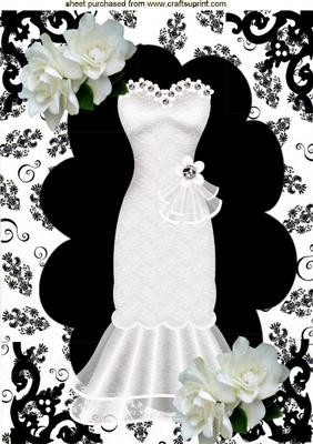 White Gown in Ornate Frame in Black & White Floral, A4 Toppe