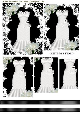 White Gown in Ornate Frame in Black/white Floral Background