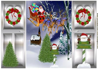 Santa Flying with His Reindeers, Gatefold
