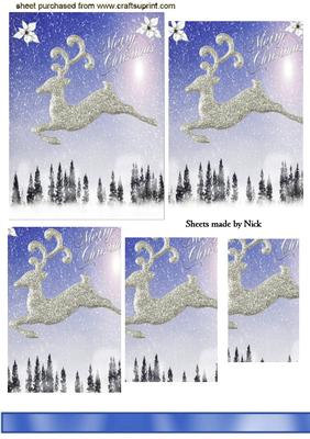 Silver Reindeer Flying Over Snowy Woodland, Pyramids