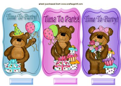 Time to Party Teddy Birthday Cakes/balloons Toppers